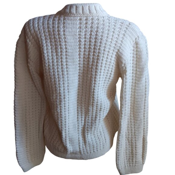 Vintage Medium Cardigan Sweater Women's 70's Knit Button-Up Ribbed Collar & Cuff - Picture 2 of 7